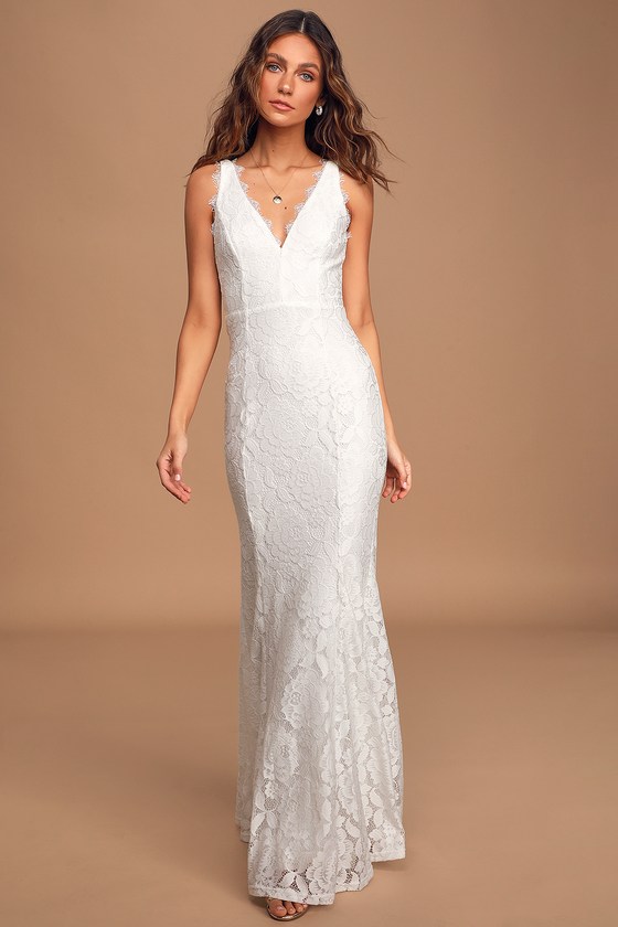Pretty Ivory Maxi Dress - Floral Lace ...
